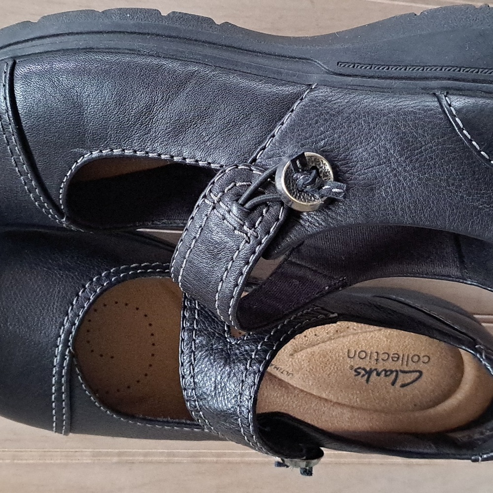 Clarks Collection Carleigh Leather Mary Jane Top Stitched Shoes Ultimate Comfort - Picture 3 of 10